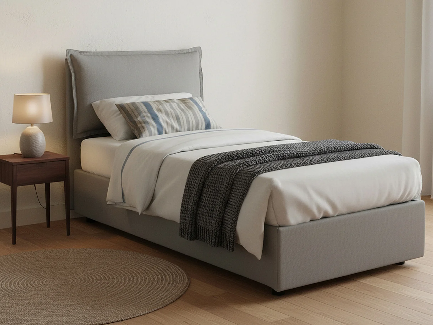 Lit simple Gemma, Lit coffre avec revêtement en tissu, 100% Made in Italy, Ouverture frontale, adapté pour matelas 80x200 cm, Gris