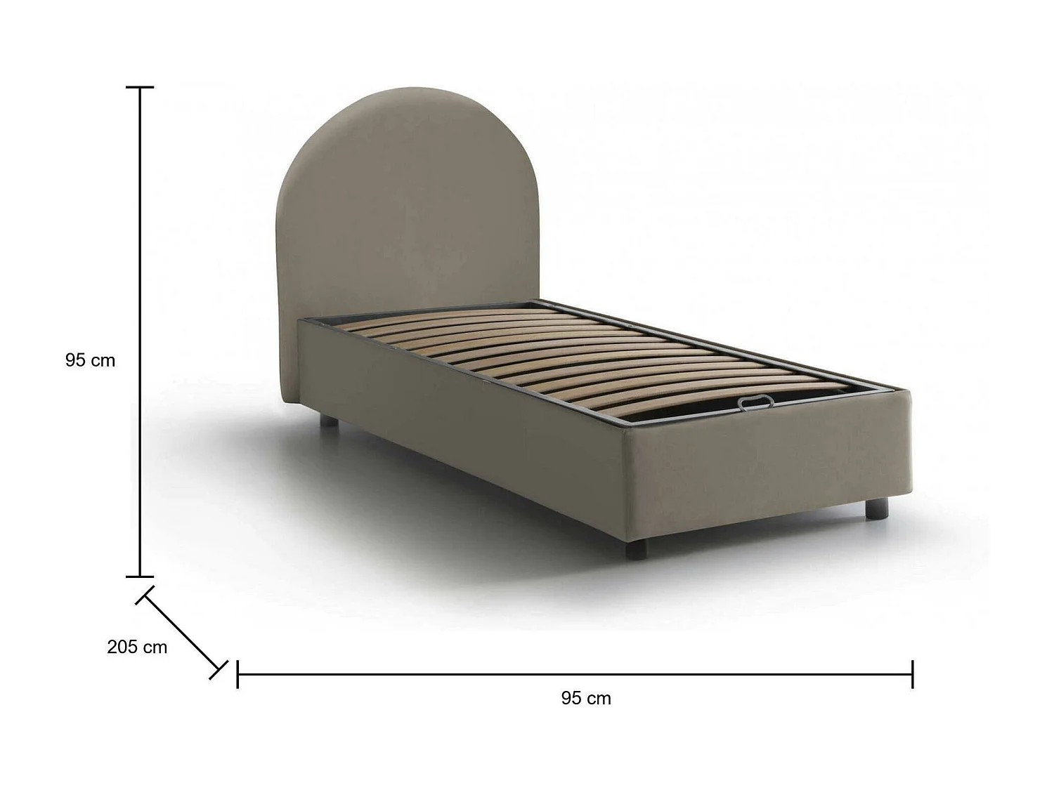Ginevra eenpersoonsbed, Opbergbed met eco-lederen bekleding, 100% Made in Italy, Opening aan de voorkant, geschikt voor matras 80x190 cm, duifgrijs