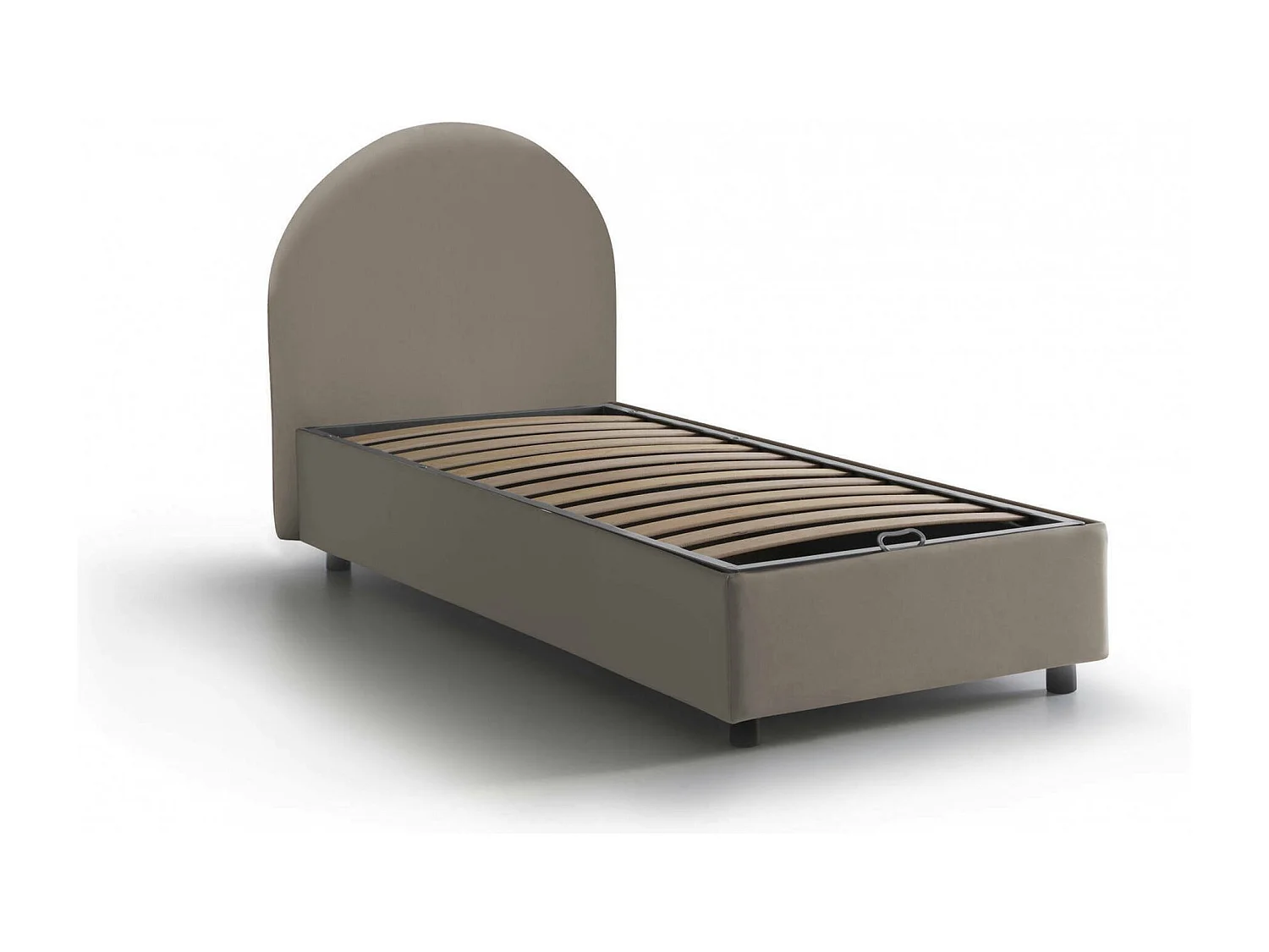 Cama individual Ginevra, Cama contenedor con revestimiento de cuero ecológico, 100% Made in Italy, Apertura frontal, apto para colchón de 80x190 cm, gris tórtola