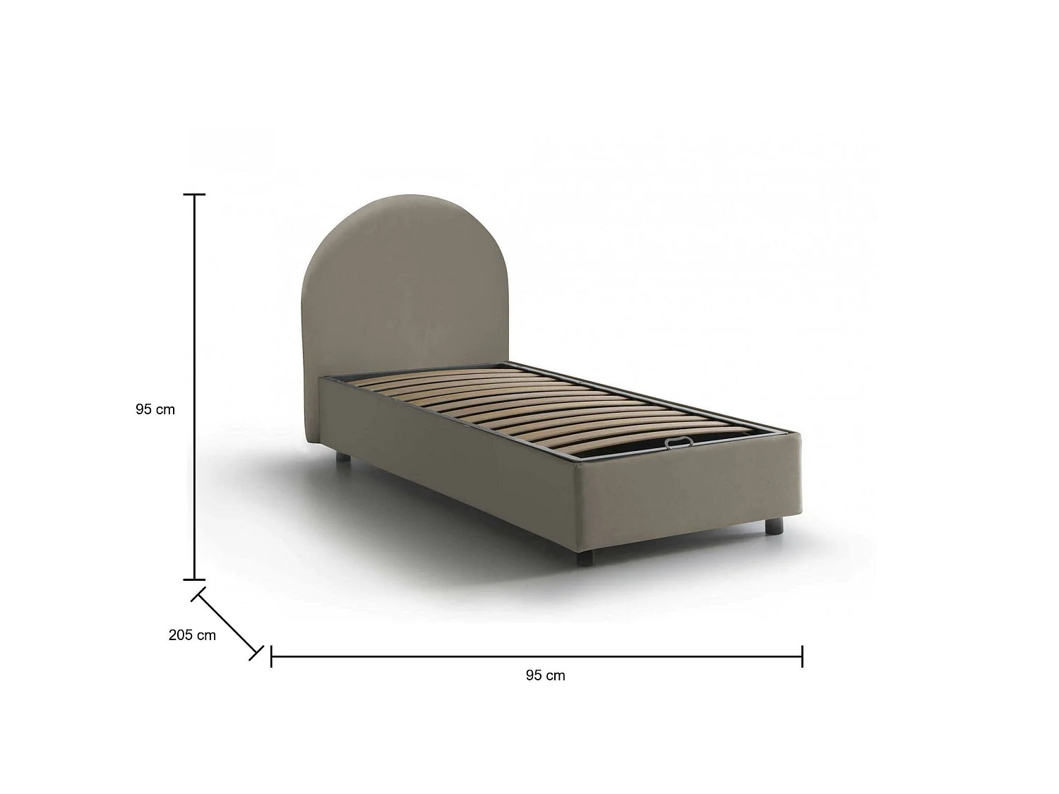 Letto singolo Ginevra, Letto contenitore con rivestimento in ecopelle, 100% Made in Italy, Apertura frontale, adatto per materasso Cm 80x190, Tortora