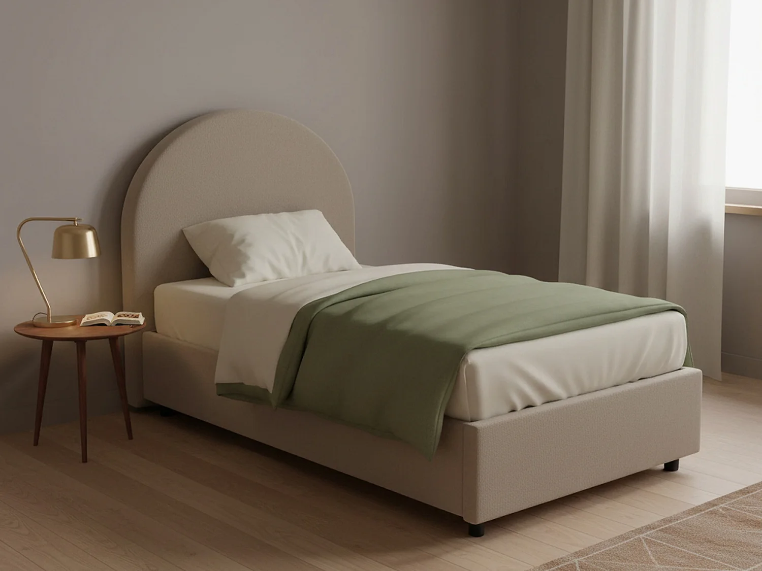 Letto singolo Ginevra, Letto contenitore con rivestimento in ecopelle, 100% Made in Italy, Apertura frontale, adatto per materasso Cm 80x190, Tortora