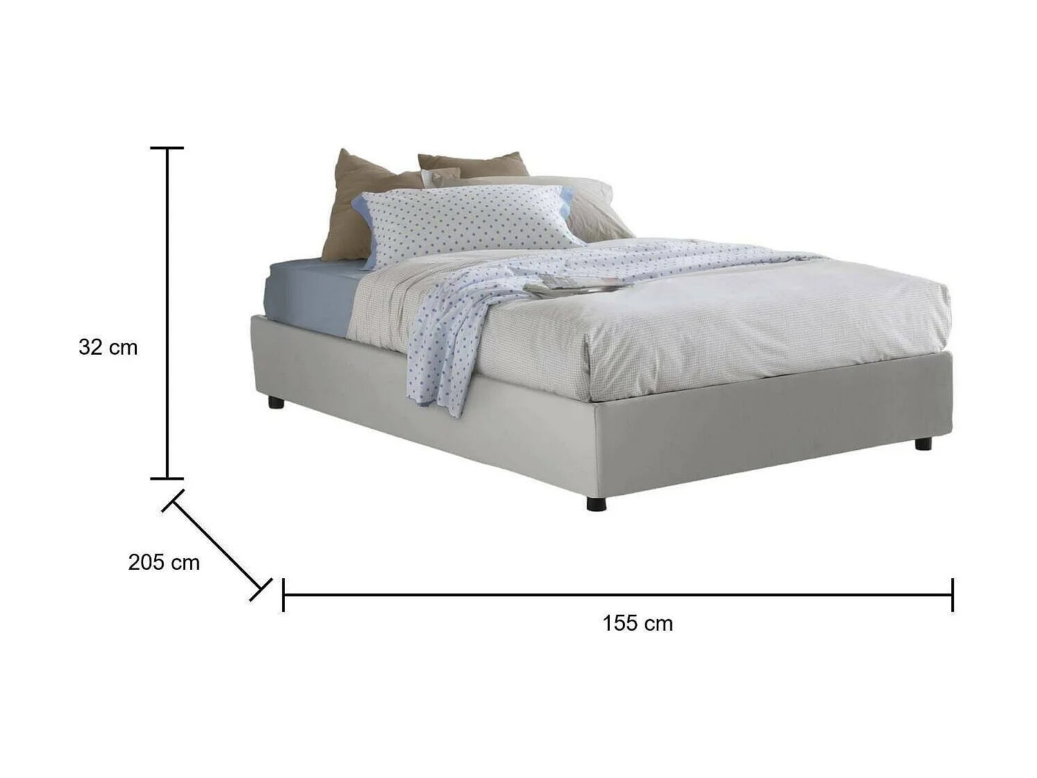 Francesca Doppelbett, Bettkasten mit Kunstlederbezug, 100 % Made in Italy, Ã–ffnung vorne, geeignet für Matratze 140 x 190 cm, WeiÃŸ