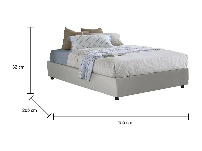 Cama de casal Francesca, Cama de armazenamento com forro de couro ecológico, 100% Fabricado na Itália, Abertura frontal, adequada para colchão 140x190 cm, Branco