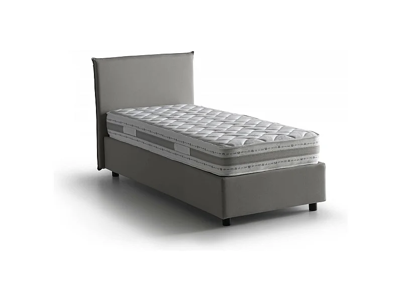 Chiaraluna-Einzelbett, Bettkasten mit Stoffbezug, 100 % Made in Italy, Öffnung vorne, inklusive Matratze 90 x 190 cm, Grau
