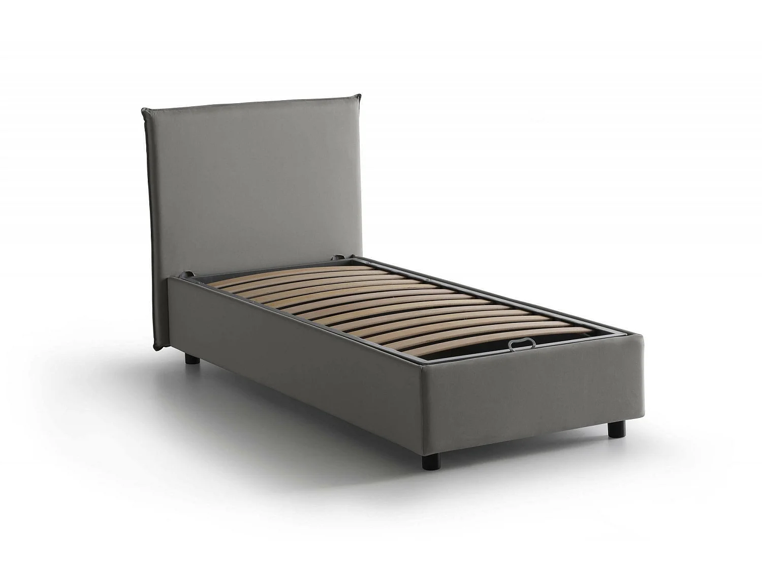 Lit simple Chiaraluna, Lit coffre avec revêtement en tissu, 100% Made in Italy, Ouverture frontale, avec matelas 90x190 cm inclus, Gris