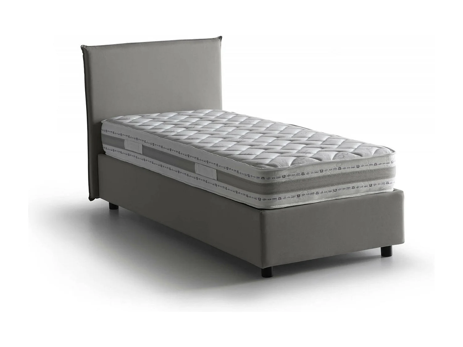 Cama individual Chiaraluna, Cama contenedor con revestimiento de tela, 100% Made in Italy, Apertura frontal, con colchón de 90x190 cm incluido, Gris