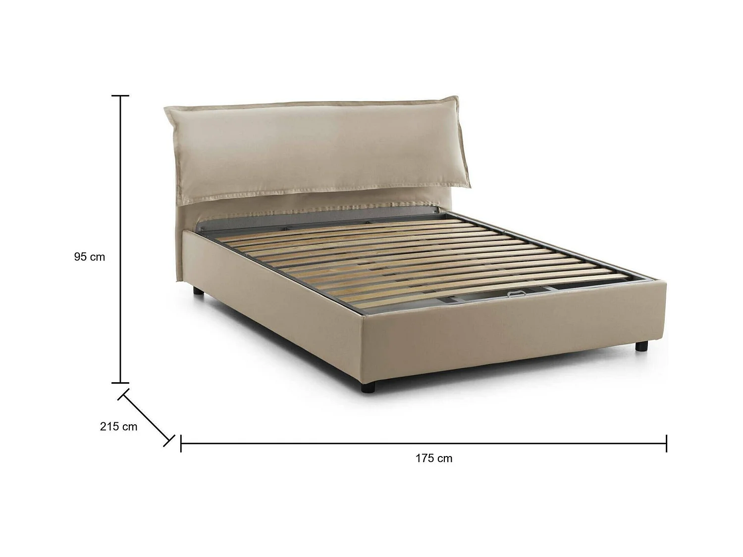 Cloe tweepersoonsbed, Opbergbed met afneembare hoes met gestoffeerd hoofdeinde en opbergbedframe, 100% Made in Italy, geschikt voor matras 160x200 cm, Beige