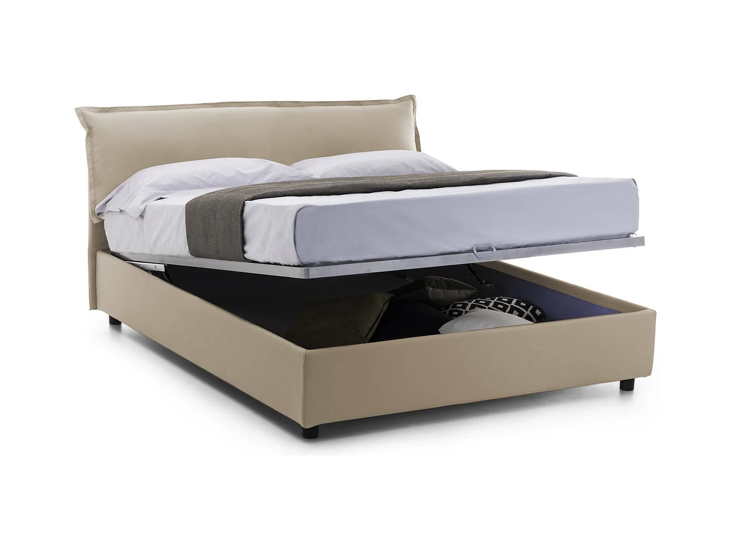 Cloe tweepersoonsbed, Opbergbed met afneembare hoes met gestoffeerd hoofdeinde en opbergbedframe, 100% Made in Italy, geschikt voor matras 160x200 cm, Beige