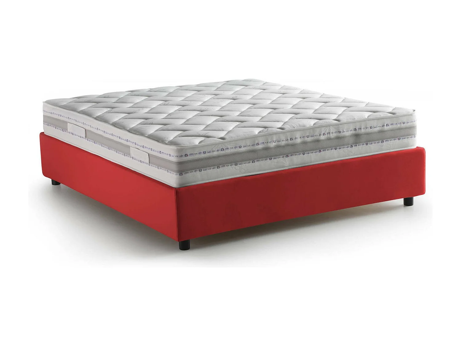Cama doble Adele, Cama contenedor con revestimiento de tela, 100% Made in Italy, Apertura frontal, con colchón 140x190 cm incluido, Rojo