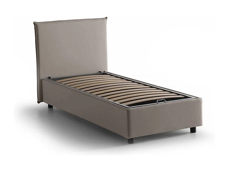 Einzelbett Cira, Bettkasten mit Stoffbezug, 100 % Made in Italy, Ã–ffnung vorne, geeignet für Matratzen 90 x 200 cm, Taupe