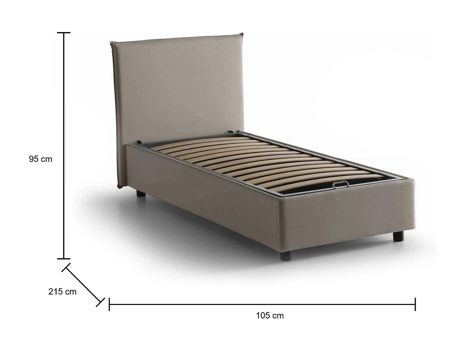 Lit simple Cira, Lit coffre avec revêtement en tissu, 100% Made in Italy, Ouverture frontale, adapté pour matelas 90x200 cm, Taupe