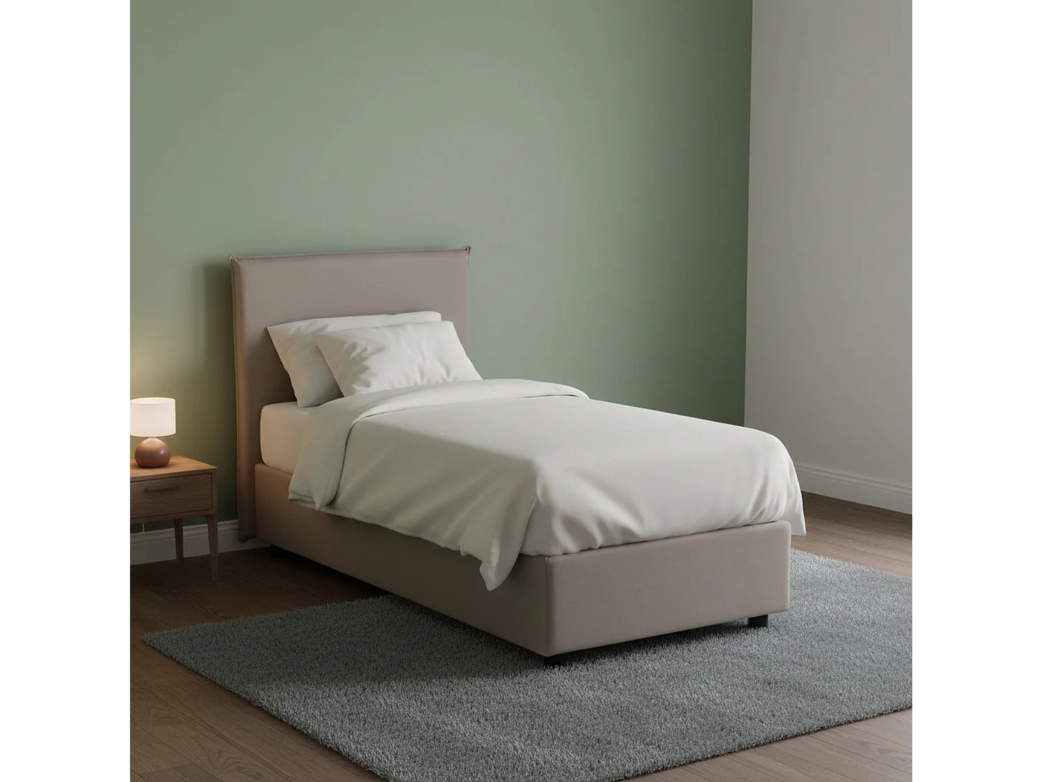 Lit simple Cira, Lit coffre avec revêtement en tissu, 100% Made in Italy, Ouverture frontale, adapté pour matelas 90x200 cm, Taupe