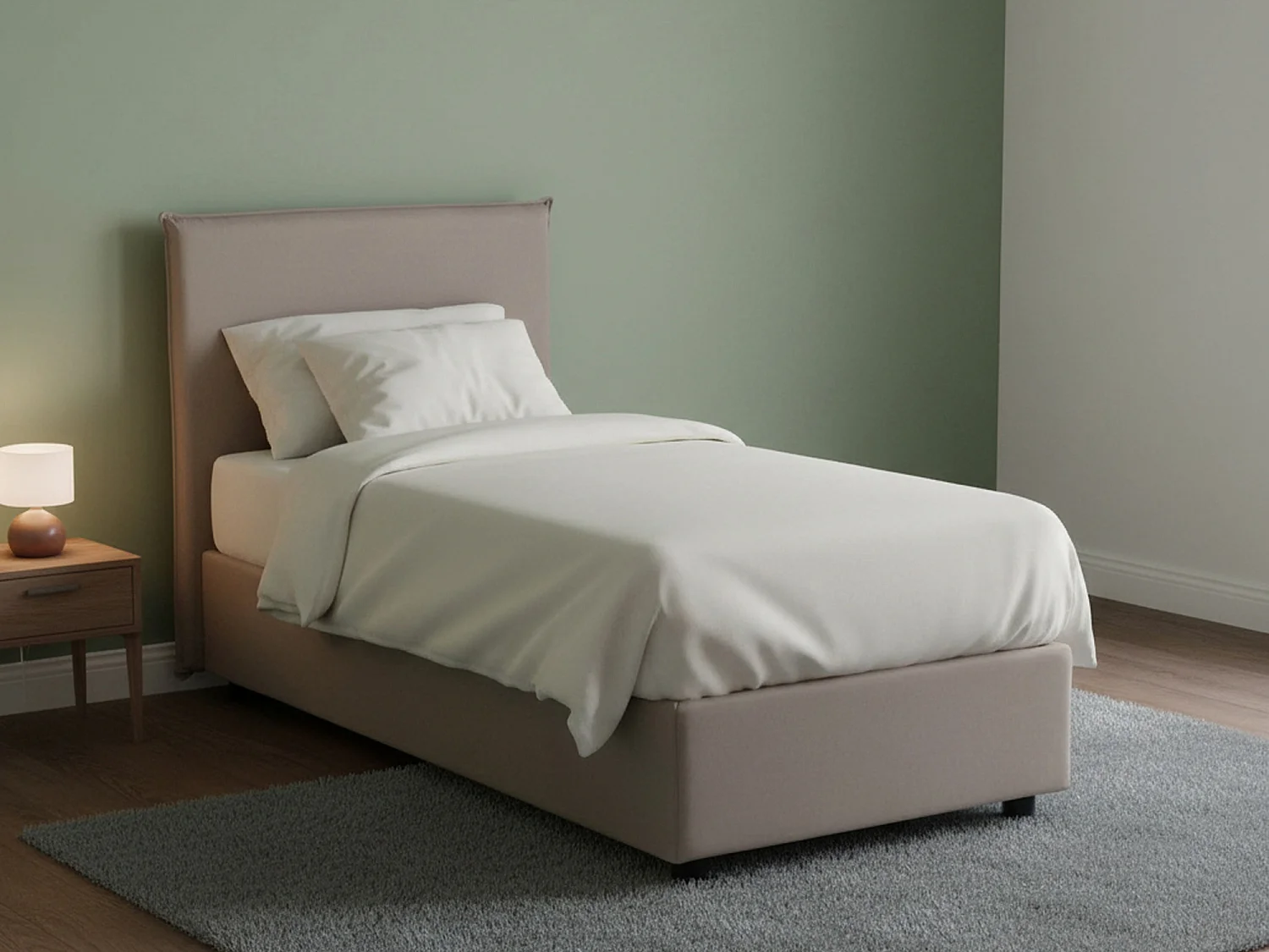 Lit simple Cira, Lit coffre avec revêtement en tissu, 100% Made in Italy, Ouverture frontale, adapté pour matelas 90x200 cm, Taupe