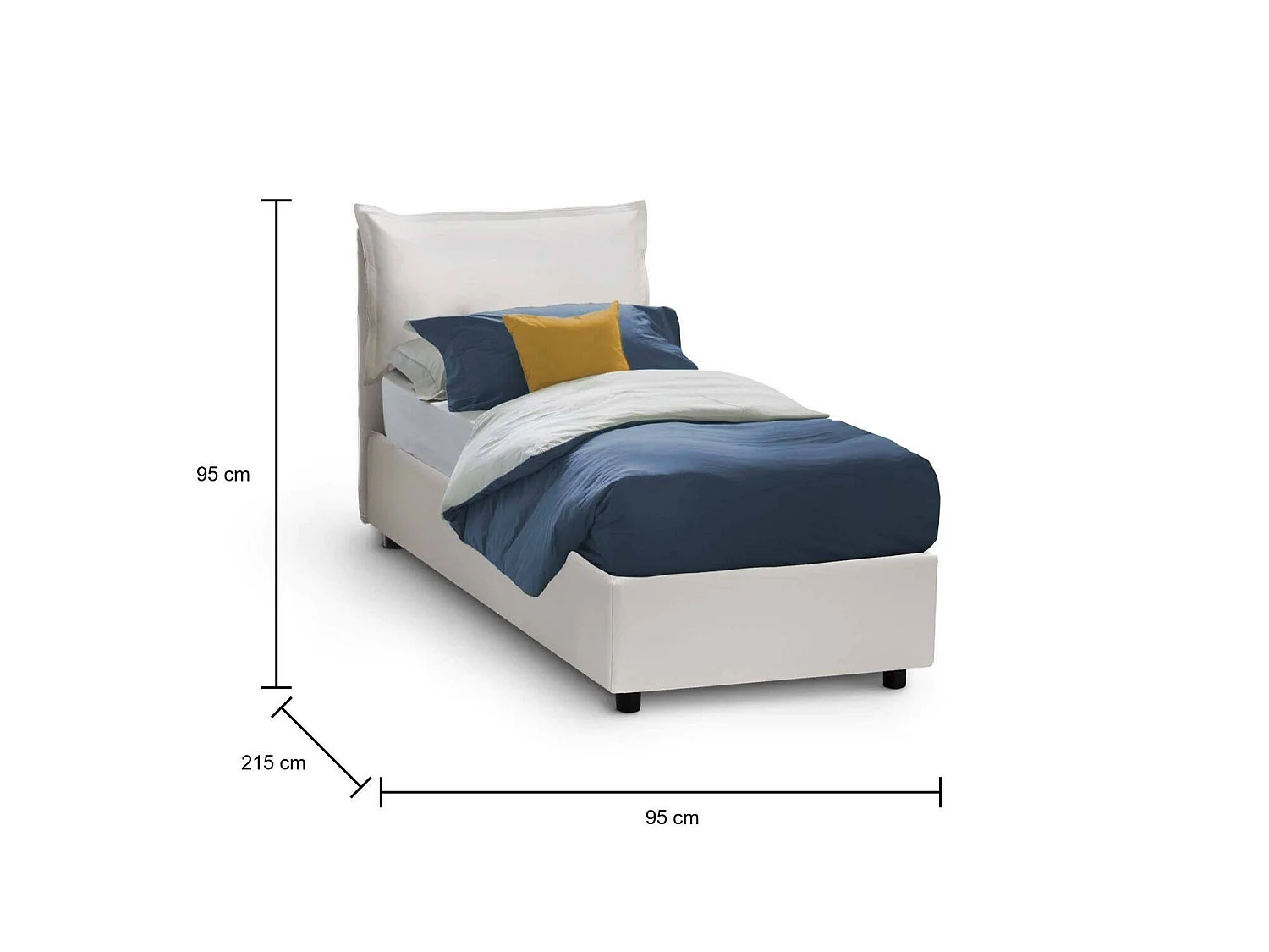 Cama individual Naomi, Cama contenedor con tapizado en ecopiel, 100% Made in Italy, Apertura frontal, con colchón de 80x200 cm incluido, Blanco