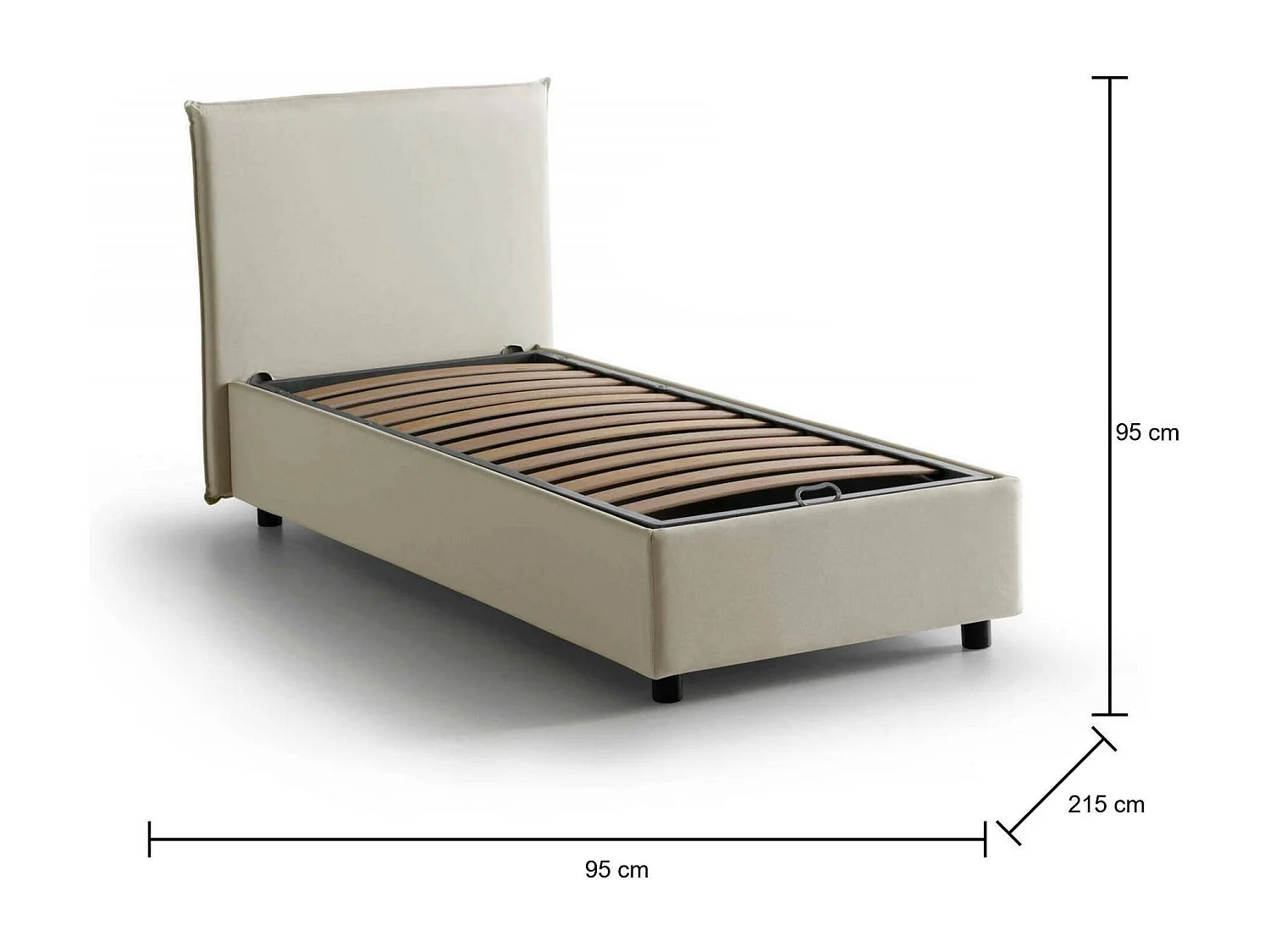 Cassiopea eenpersoonsbed, Opbergbed met stoffen bekleding, 100% Made in Italy, Opening aan de voorkant, geschikt voor matras van 80x200 cm, Beige