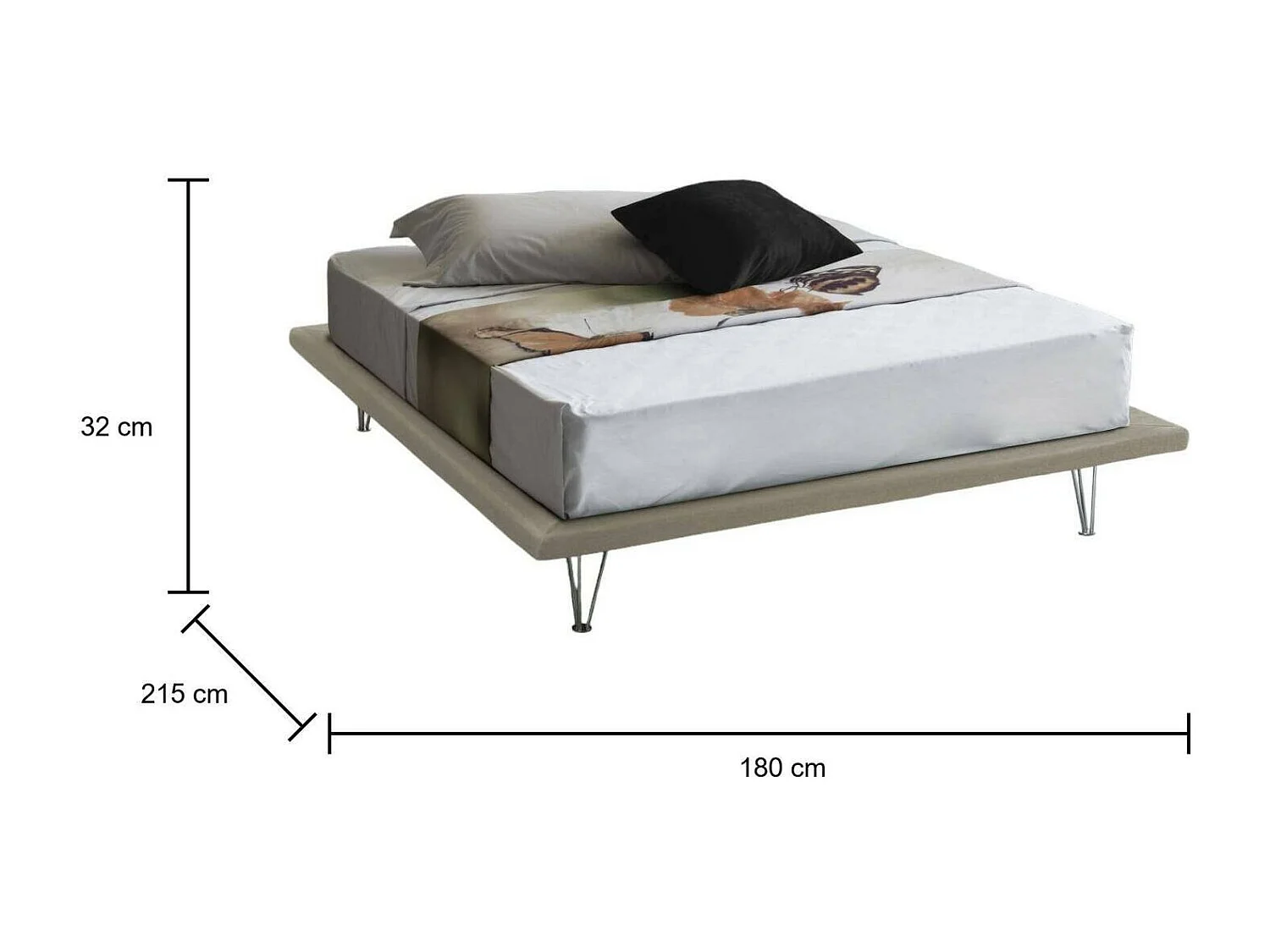 Linda tweepersoonsbed, Vast bed in stof met poten, 100% Made in Italy, geschikt voor matras 160x200 cm, Beige