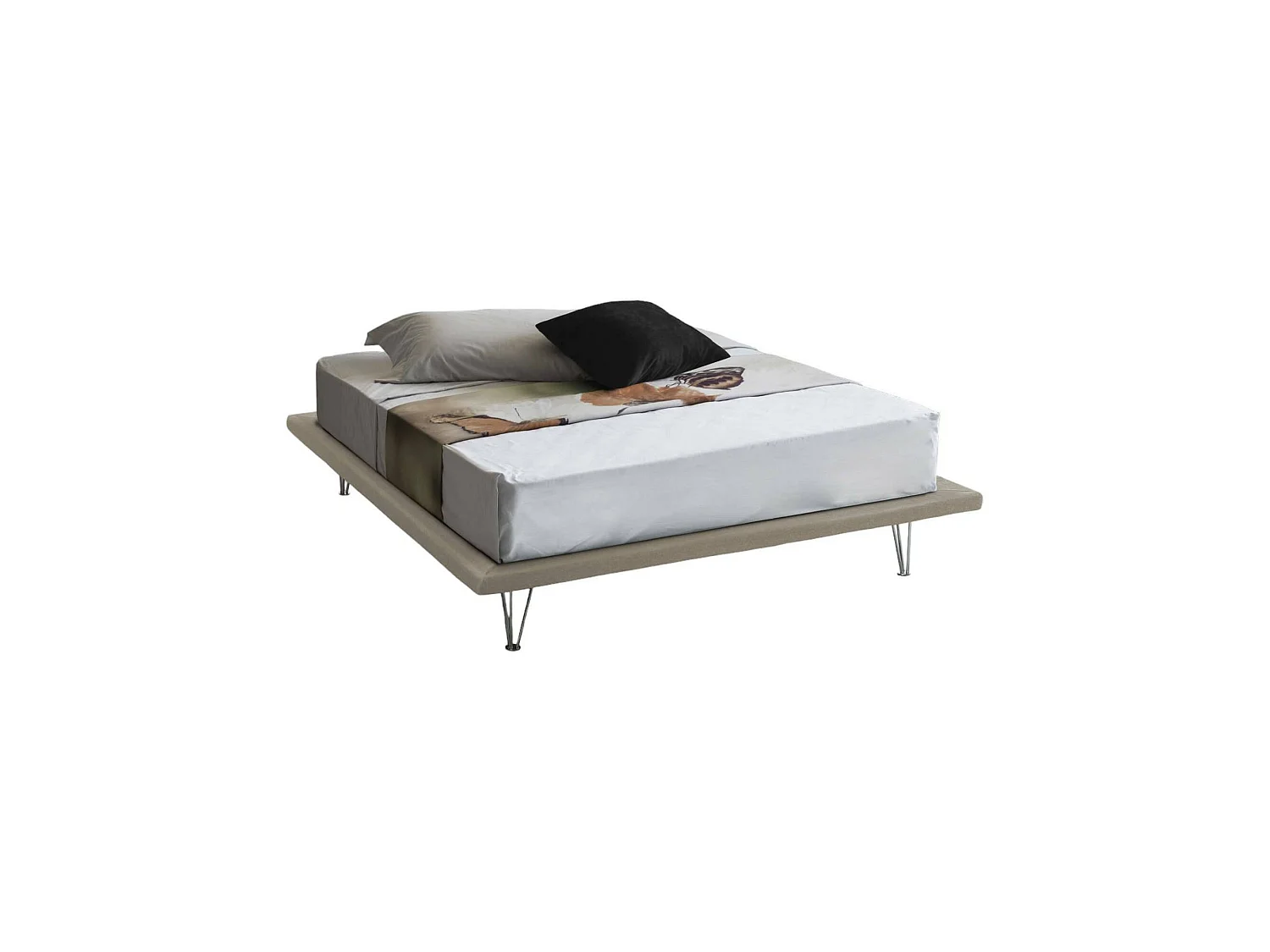 Lit double Linda, Lit fixe en tissu avec pieds, 100% Made in Italy, adapté pour matelas 160x200 cm, Beige
