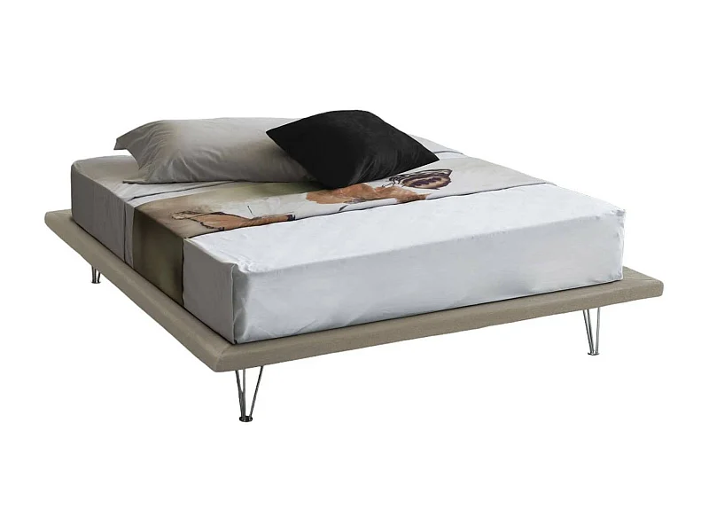Lit double Linda, Lit fixe en tissu avec pieds, 100% Made in Italy, adapté pour matelas 160x200 cm, Beige