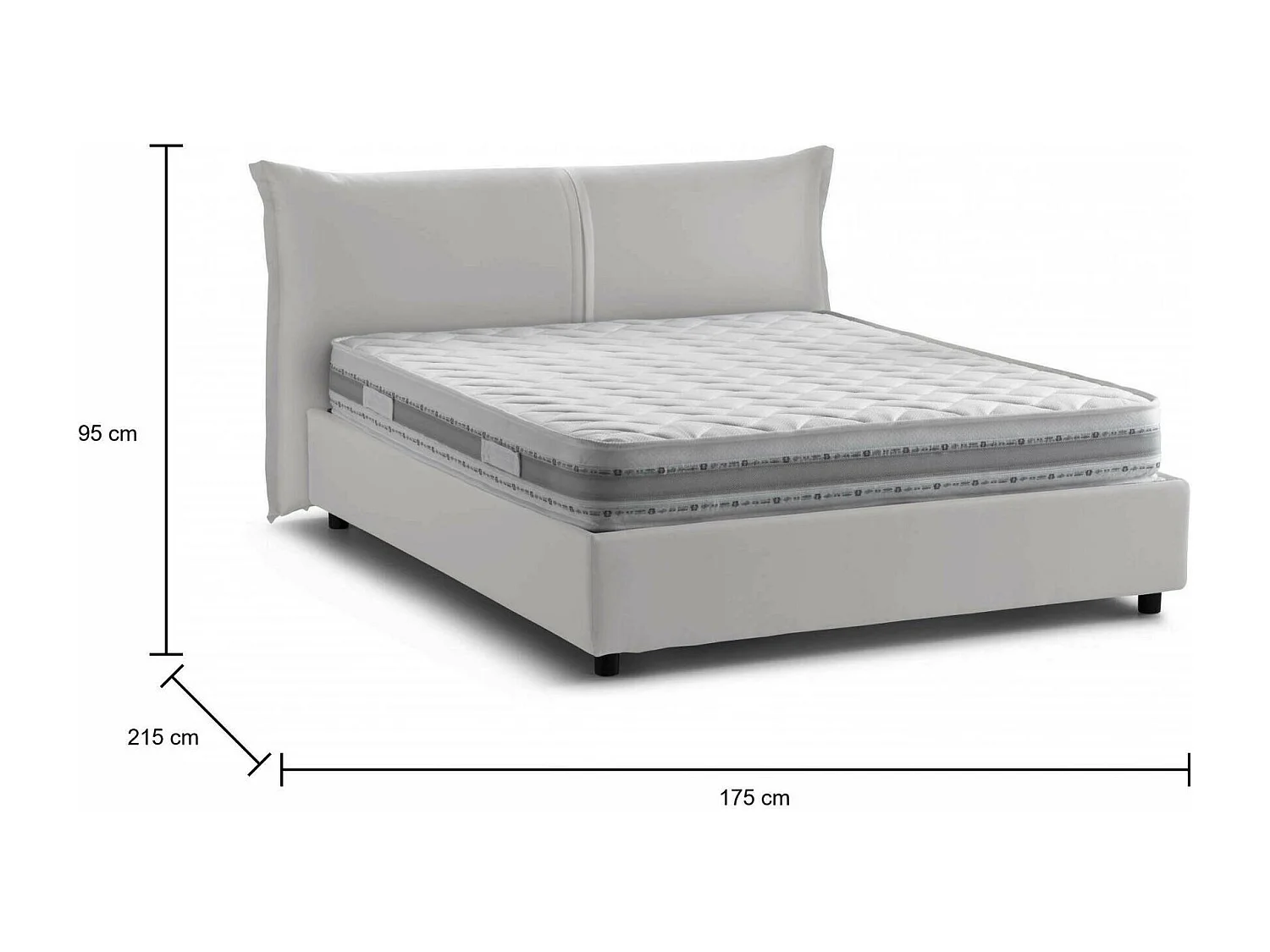Lit double Cloide, Lit coffre avec revêtement en tissu, 100% Made in Italy, Ouverture frontale, avec matelas 160x200 cm inclus, Blanc