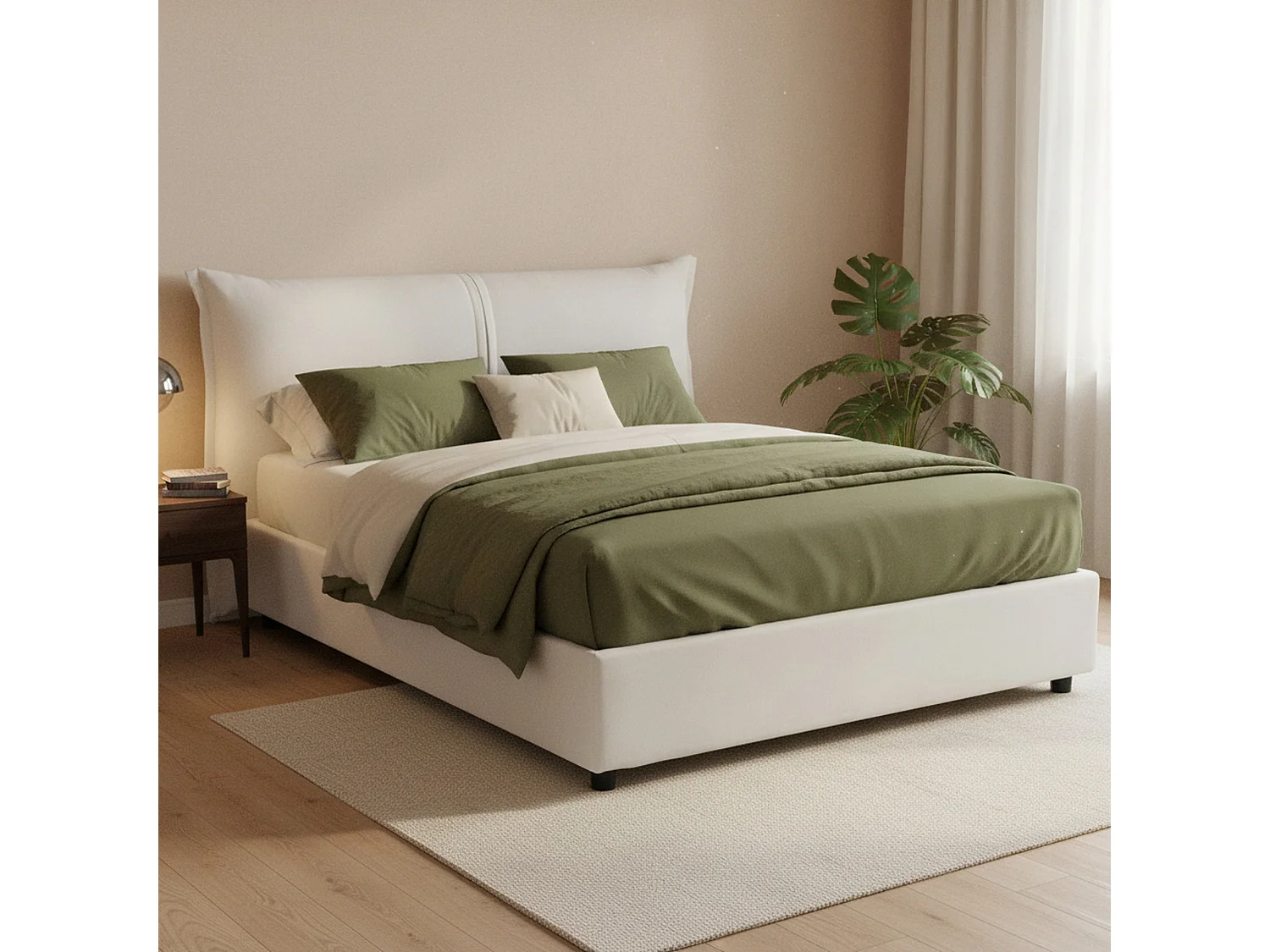 Letto matrimoniale Cloide, Letto contenitore con rivestimento in tessuto, 100% Made in Italy, Apertura frontale, con materasso Cm 160x200 incluso, Bianco