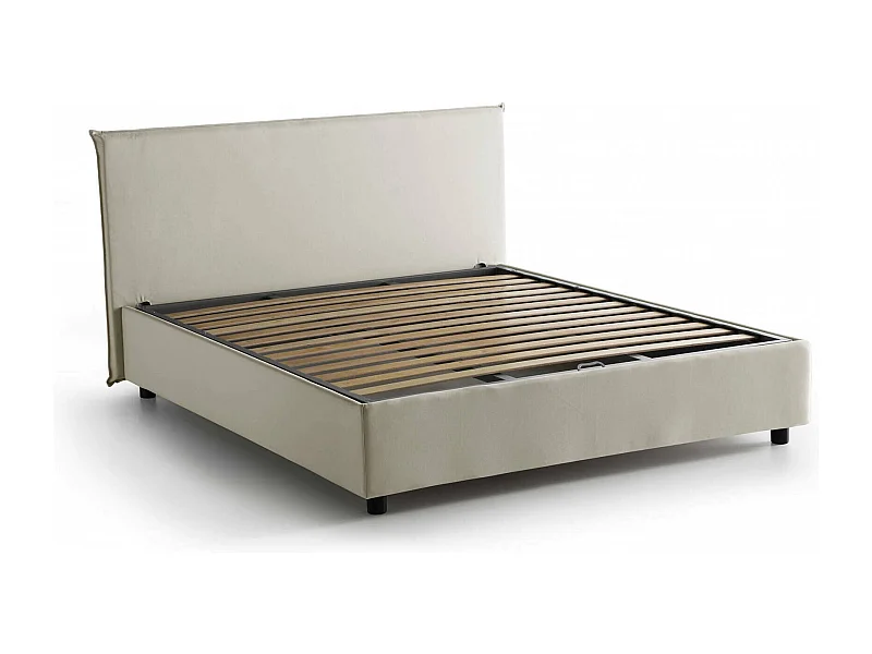 Letto matrimoniale Betty, Letto contenitore con rivestimento in tessuto, 100% Made in Italy, Apertura frontale, adatto per materasso Cm 160x190, Beige