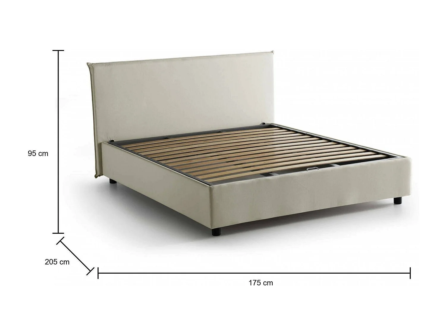 Lit double Betty, Lit coffre avec revêtement en tissu, 100% Made in Italy, Ouverture frontale, adapté pour matelas 160x190 cm, Beige