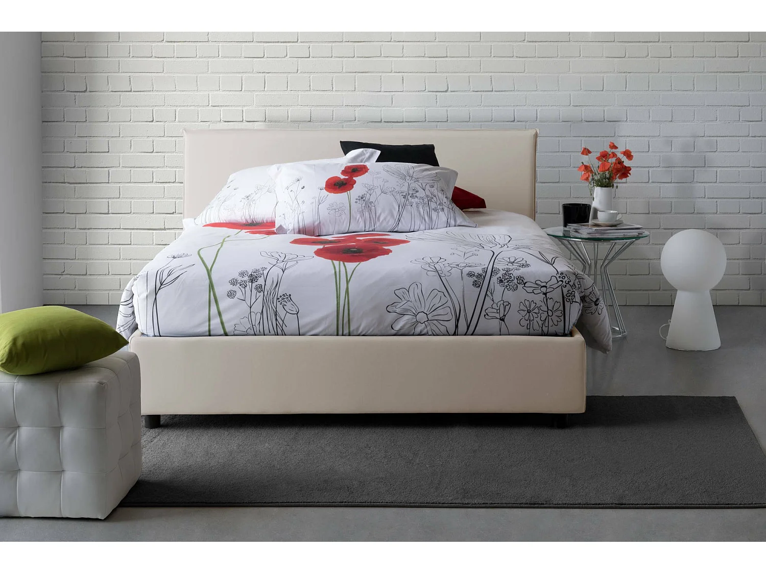 Cama de casal Betty, Cama de armazenamento com forro de tecido, 100% Fabricado na Itália, Abertura frontal, adequada para colchão 160x190 cm, Bege