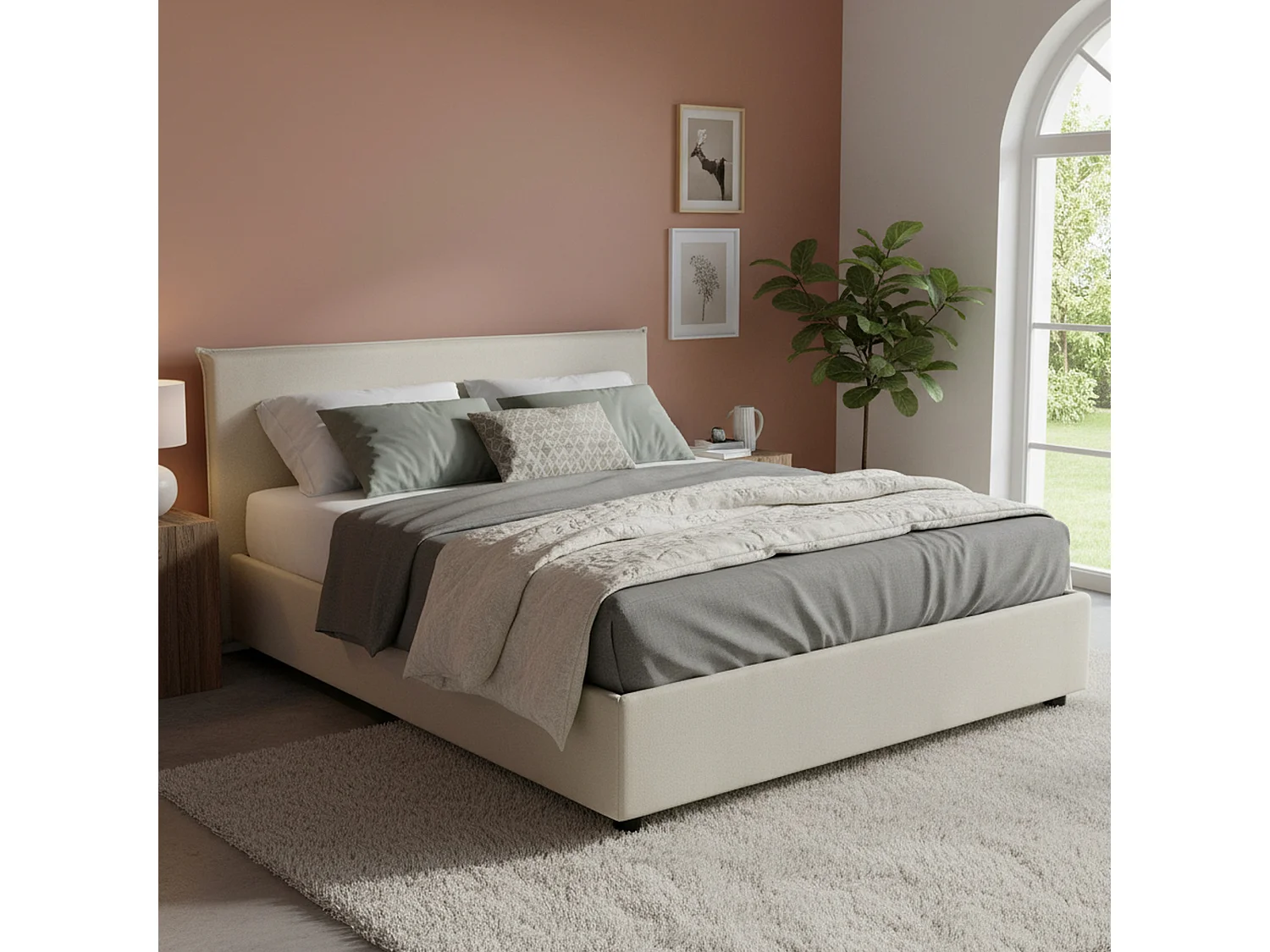 Italia Boxspring Bed Betty Beige, Afneembare Bekleding met Opbergruimte, Matrasmaat 160x190 cm Made in Italy