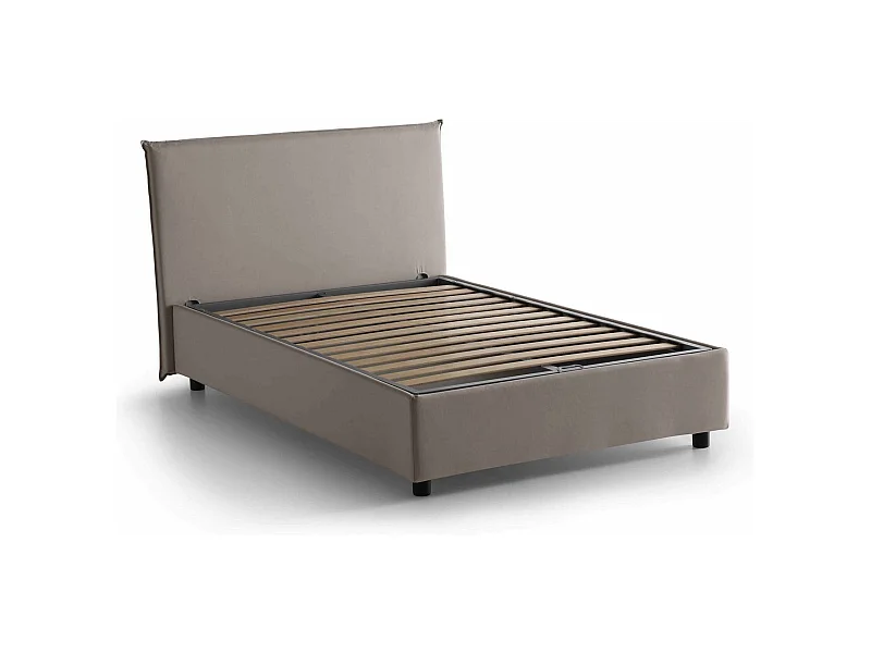 Lit double Ashasa, lit coffre avec revêtement en tissu, 100% Made in Italy, ouverture frontale, adapté pour matelas 120x190 cm, gris tourterelle