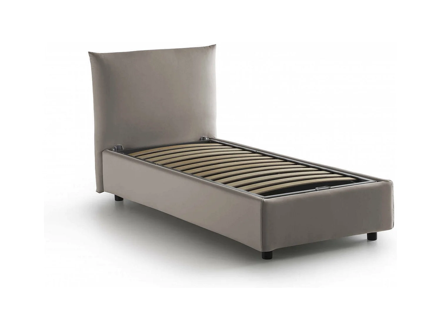Lit simple Clarissa, Lit coffre avec revêtement en tissu, 100% Made in Italy, Ouverture frontale, adapté pour matelas 80x190 cm, Taupe
