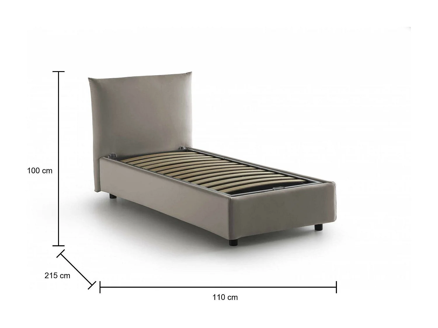 Lit simple Clarissa, Lit coffre avec revêtement en tissu, 100% Made in Italy, Ouverture frontale, adapté pour matelas 80x190 cm, Taupe