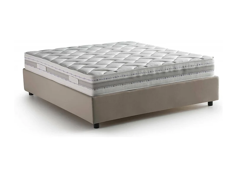 Letto matrimoniale Dana, Letto contenitore con rivestimento in tessuto, 100% Made in Italy, Apertura frontale, con materasso Cm 160x190 incluso, Tortora