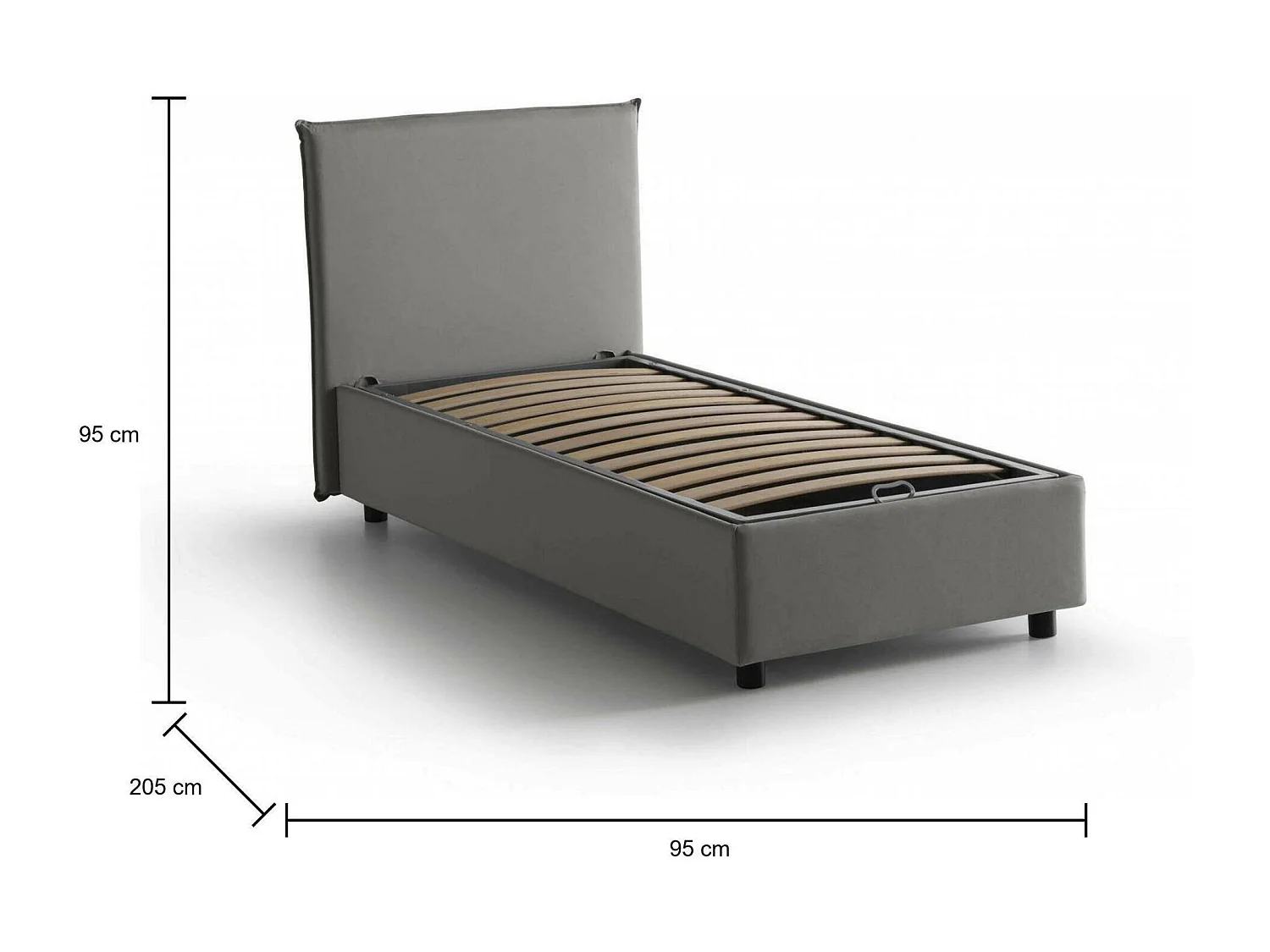 Lit simple Bruna, Lit coffre avec revêtement en tissu, 100% Made in Italy, Ouverture frontale, adapté pour matelas 80x190 cm, Gris