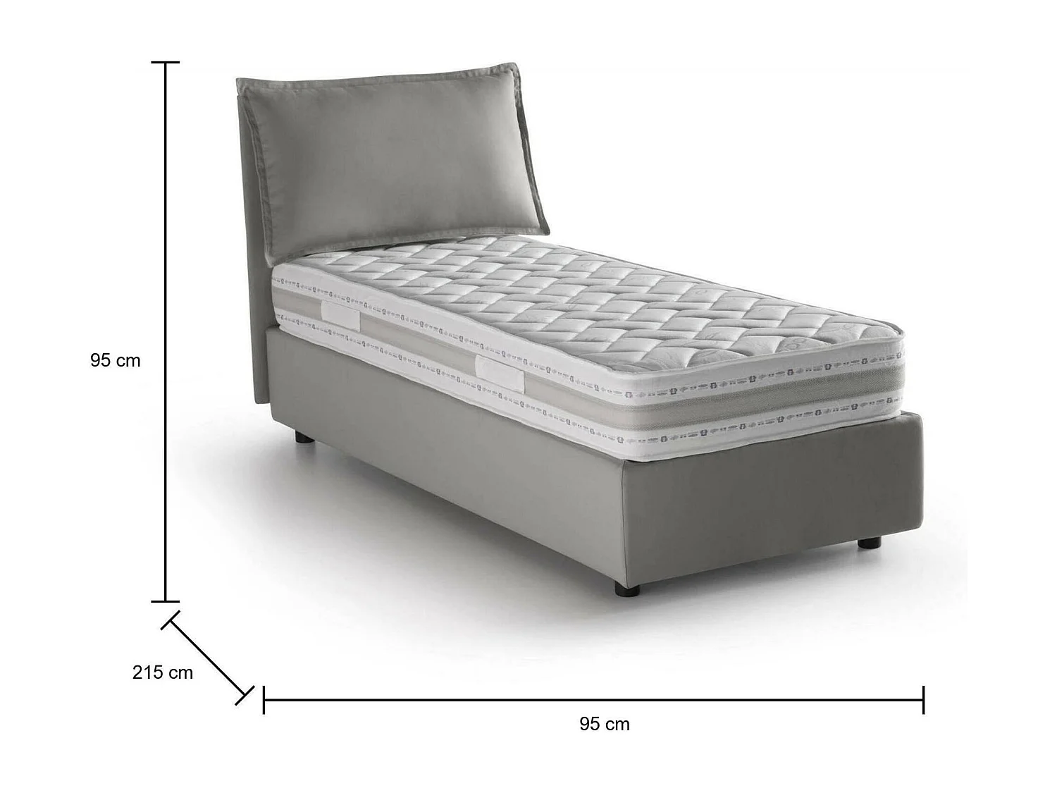 Cama de solteiro Rossella, Cama arrumação com forro de tecido, 100% Fabricado na Itália, Abertura frontal, com colchão 80x200 cm incluído, Cinza