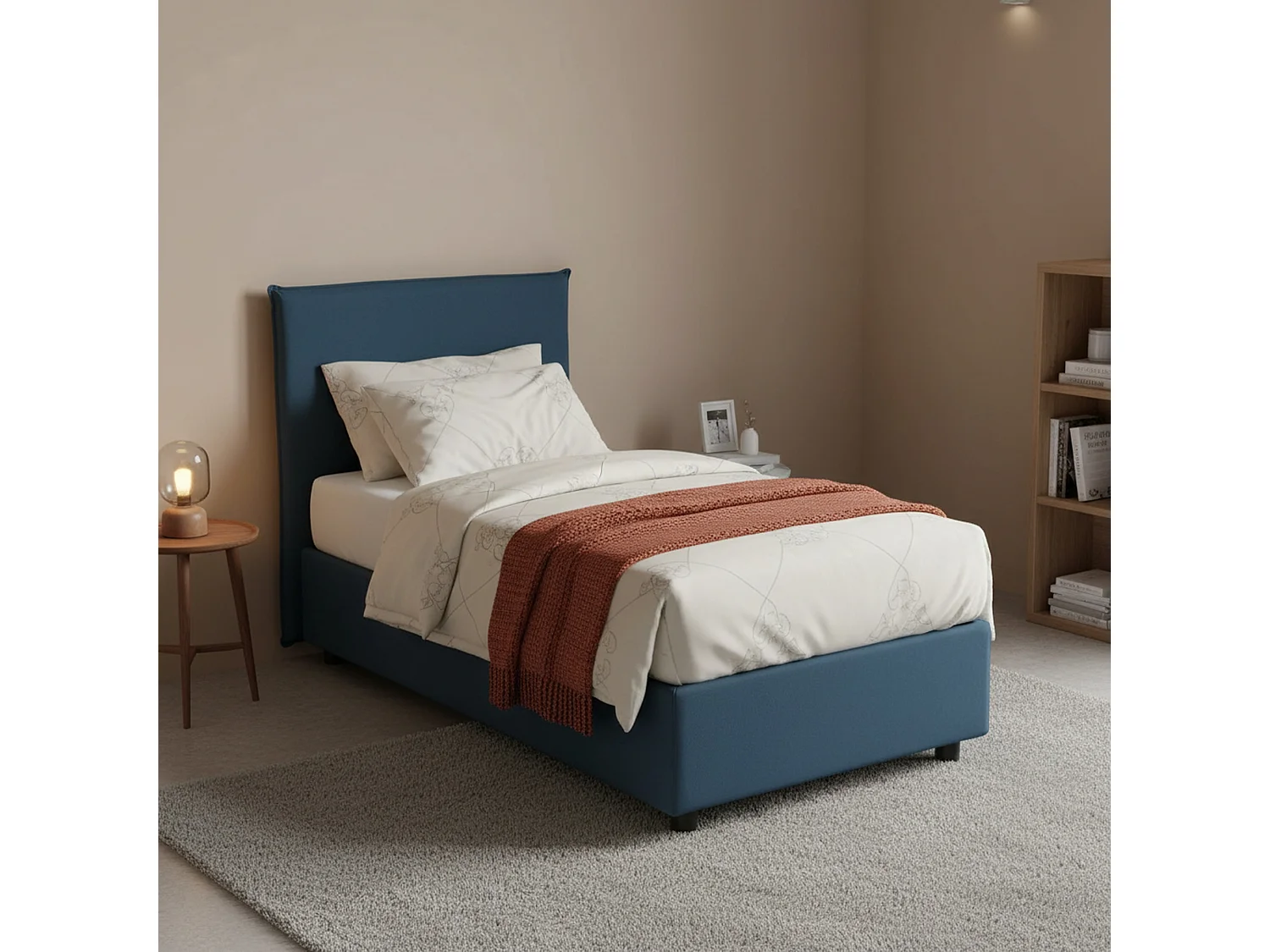 Talamo Italia Eenpersoonsbed Cira blauw met opbergruimte, Afneembare hoes, Matrasmaat 90x200 cm Made in Italy