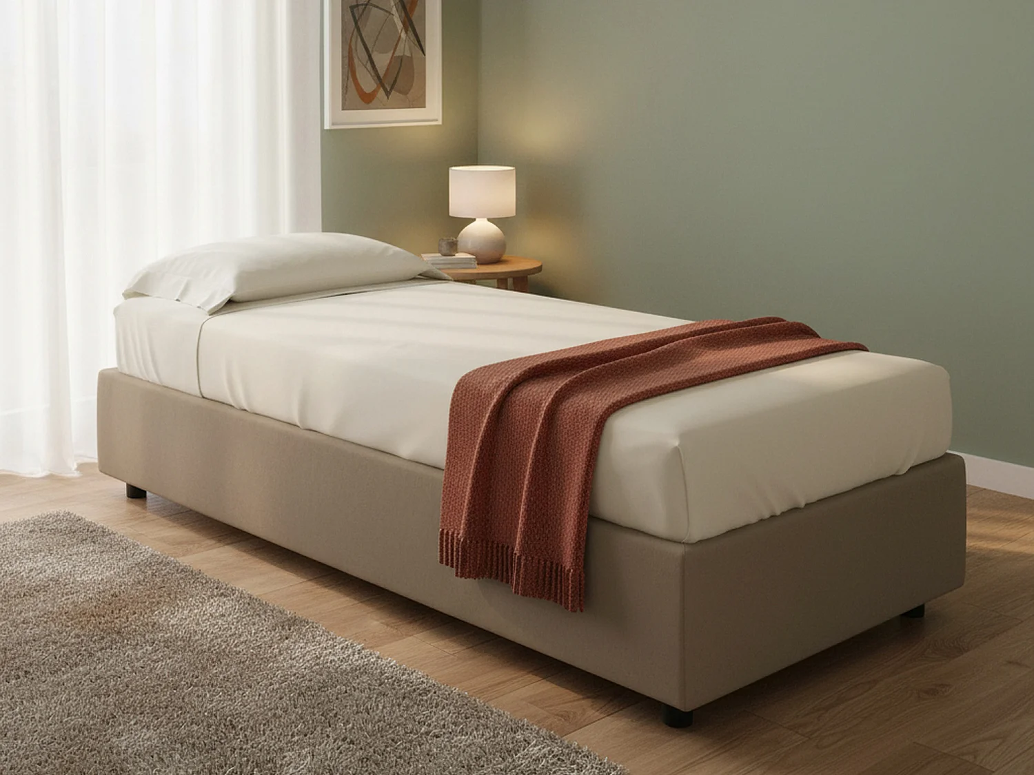 Talamo Italie Eenpersoonsbed Serena Grijs Taupe Met Opbergruimte, Matras 90x190 cm, Inclusief Lattenbodem Made in Italy