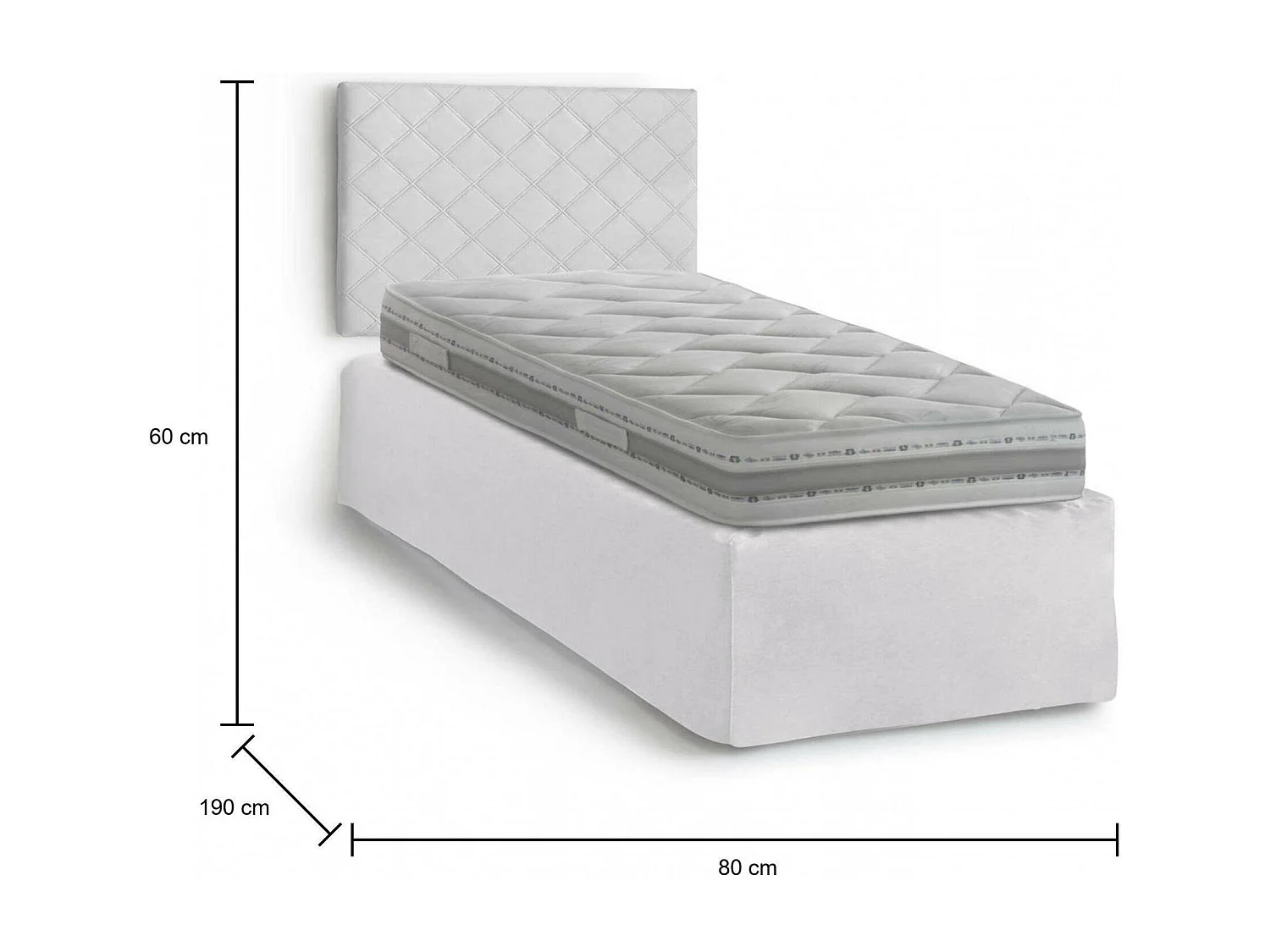 Einzelbett Cleonice, Kopfteil-Set aus Kunstleder mit orthopädischer Basis und Volant, 100%  Italy, geeignet für Einzelbett, Matratze inklusive, Cm 80x190, WeiÃŸ