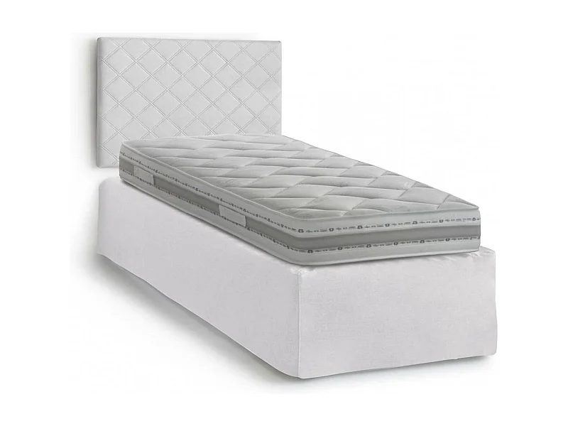 Cleonice Cama individual, cabecero de ecopiel con base ortopédica y faldón, 100% Made in Italy, apto para cama individual, colchón incluido, 80x190 cm, Blanco