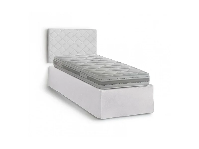 Einzelbett Cleonice, Kopfteil-Set aus Kunstleder mit orthopädischer Basis und Volant, 100%  Italy, geeignet für Einzelbett, Matratze inklusive, Cm 80x190, WeiÃŸ