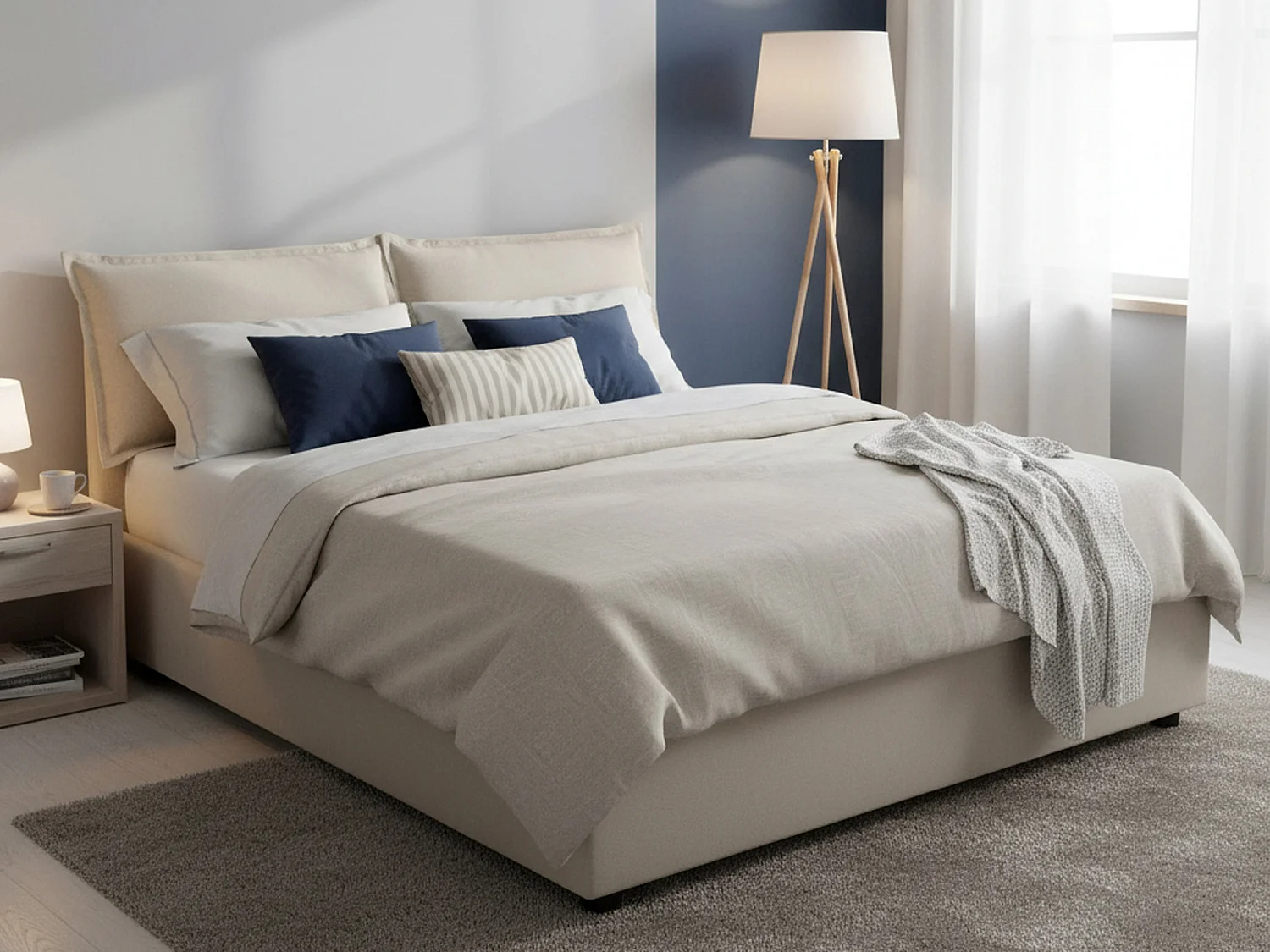 Italia Talamo Tweepersoonsbed Denise Beige Inclusief Matras, Afneembaar, Opbergbox Made in Italy