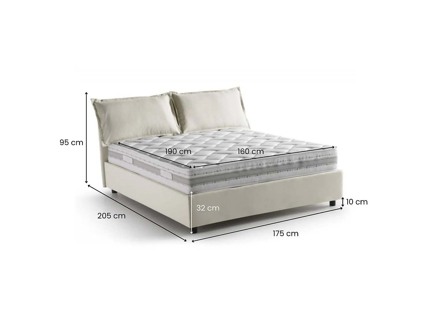 Italia Talamo Tweepersoonsbed Denise Beige Inclusief Matras, Afneembaar, Opbergbox Made in Italy
