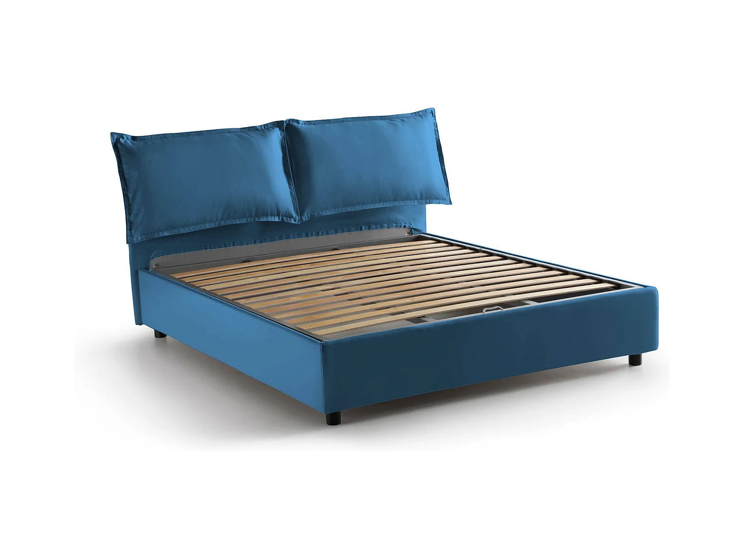 Lit double Maddalena, Lit coffre avec revêtement en tissu, 100% Made in Italy, Ouverture frontale, adapté pour matelas 140x200 cm, Bleu