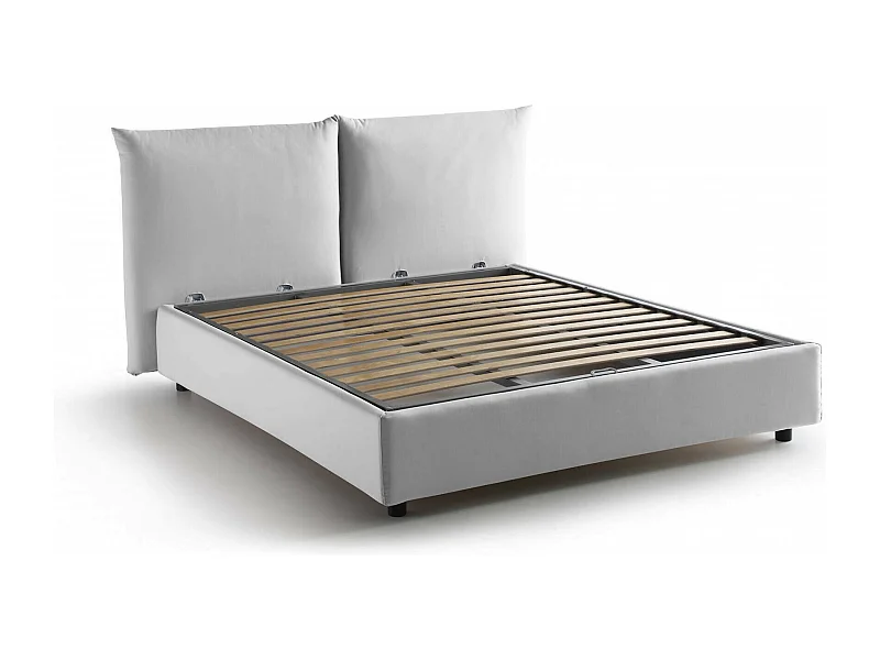 Cama doble Tiziana, Cama contenedor con revestimiento de tela, 100% Made in Italy, Apertura frontal, Apto para colchón de 160x190 cm, Blanco