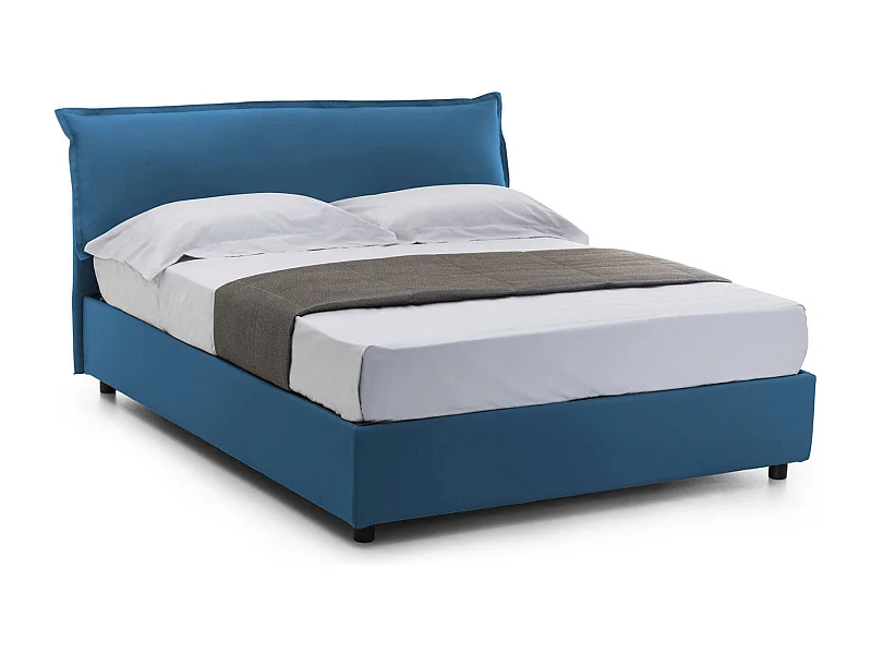 Letto matrimoniale Clodovea, Letto contenitore sfoderabile con testiera e giroletto contenitore imbottiti, 100% Made in Italy, con materasso 160x190 Cm incluso, Blu