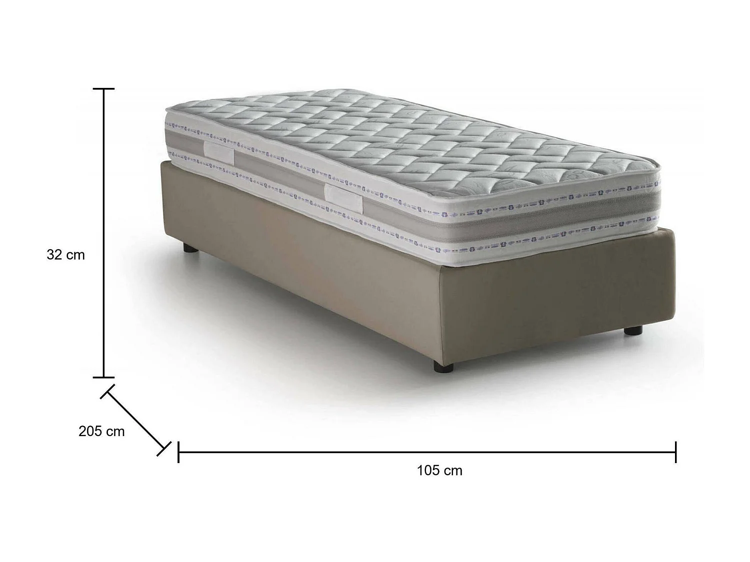 Lit simple Sophia, Lit coffre avec revêtement en tissu, 100% Made in Italy, Ouverture frontale, avec matelas 90x190 cm inclus, Taupe