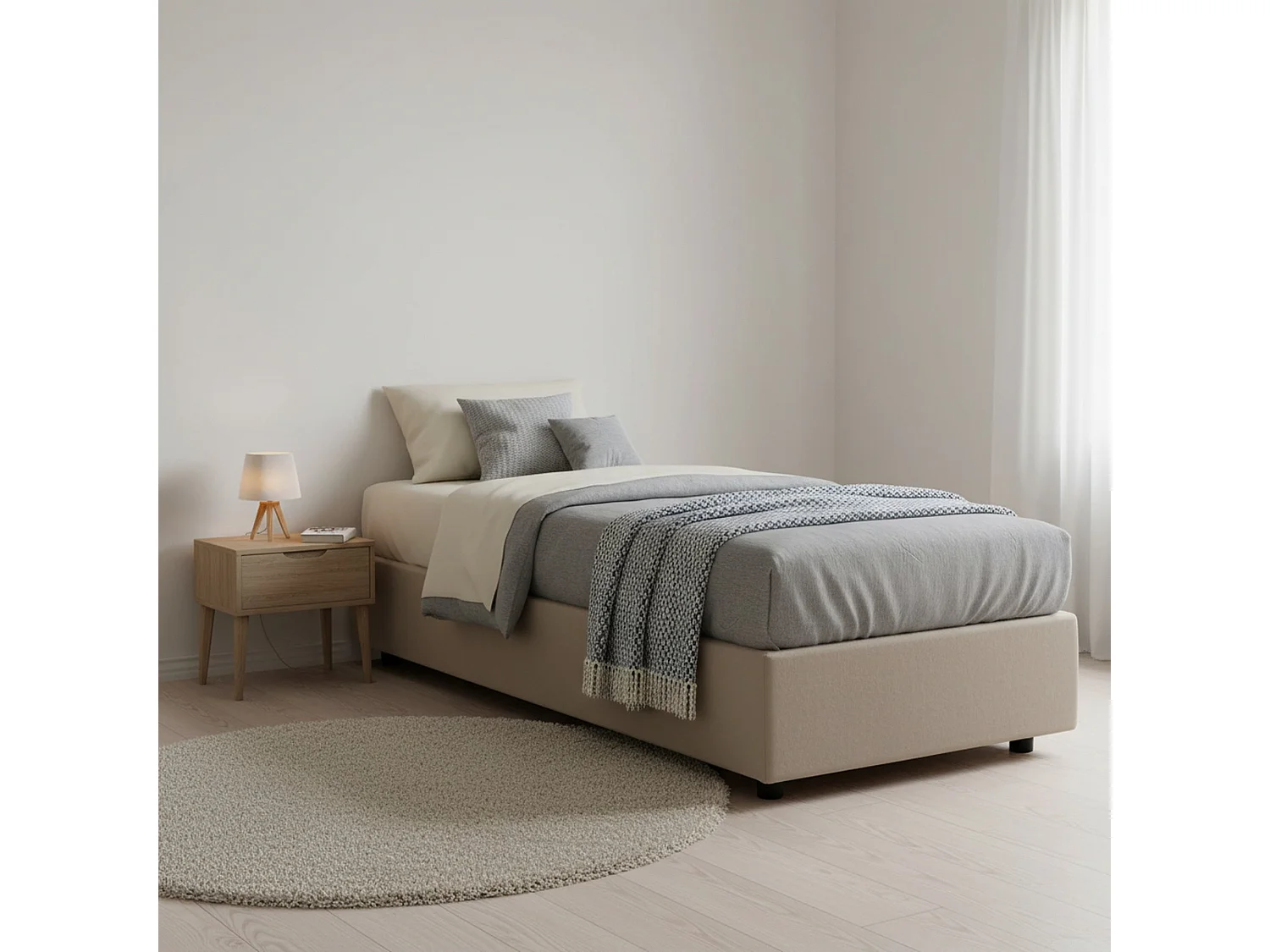 Lit simple Sophia, Lit coffre avec revêtement en tissu, 100% Made in Italy, Ouverture frontale, avec matelas 90x190 cm inclus, Taupe