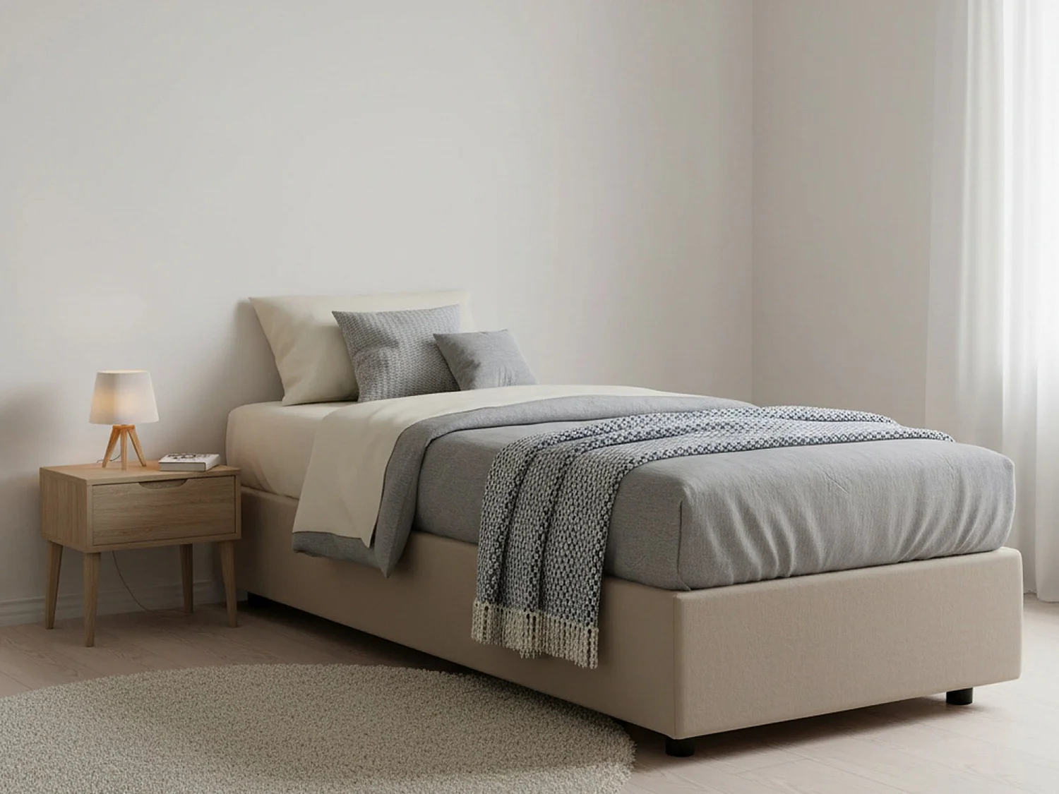 Lit simple Sophia, Lit coffre avec revêtement en tissu, 100% Made in Italy, Ouverture frontale, avec matelas 90x190 cm inclus, Taupe