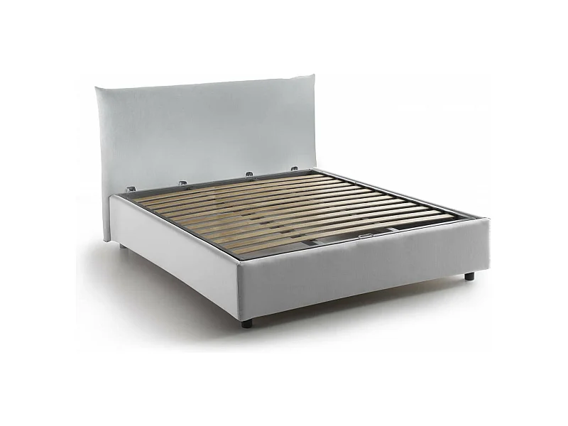 Doppelbett Ornella, Bettkasten mit Stoffbezug, 100 % Made in Italy, Öffnung vorne, geeignet für Matratzen 120 x 190 cm, weiß