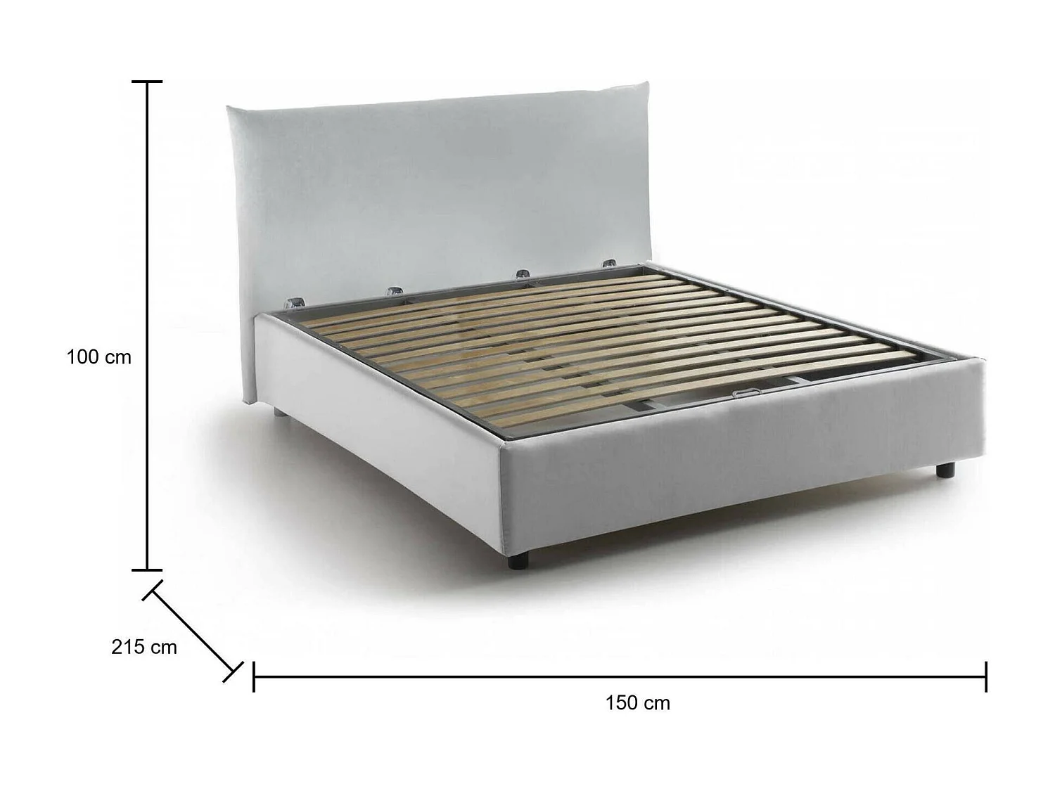 Lit double Ornella, lit coffre avec revêtement en tissu, 100% Made in Italy, ouverture frontale, adapté pour matelas 120x190 cm, blanc
