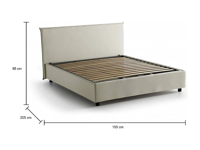 Lit double Azue, Lit coffre avec revêtement en tissu, 100% Made in Italy, Ouverture frontale, adapté pour matelas 140x190 cm, Beige